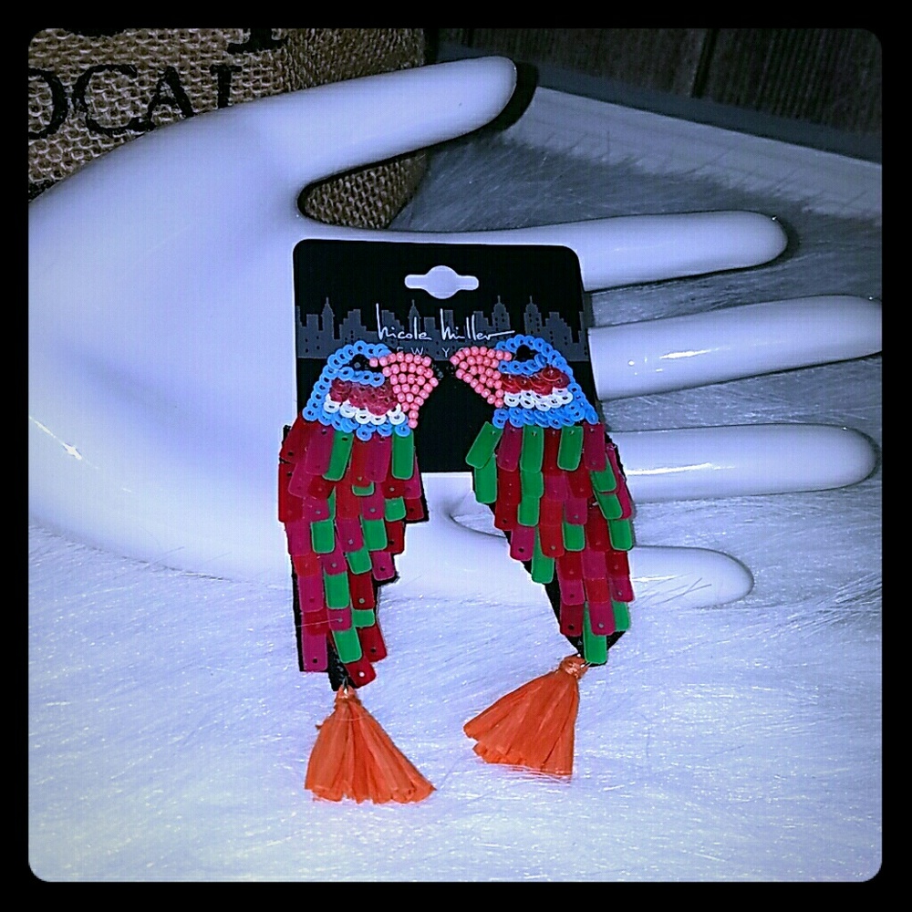 Nicole Miller parrot drop earrings